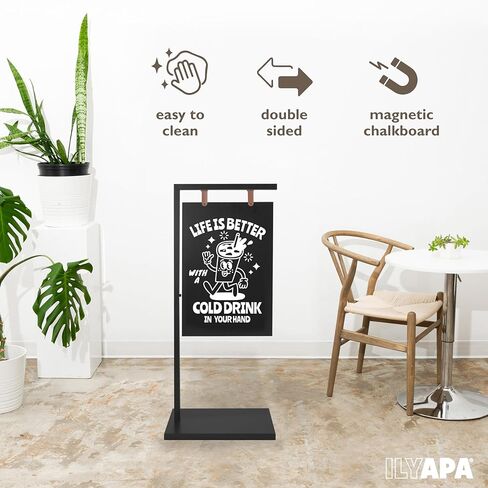 Ilyapa Metal Double Sided Swinging Chalkboard Sign - 18x43 in, Black Magnetic Sidewalk Sign - A Frame Chalkboard Alternative Menu Board for Restaurant in Saudi Arabia