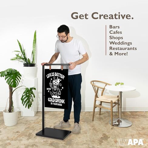 Ilyapa Metal Double Sided Swinging Chalkboard Sign - 18x43 in, Black Magnetic Sidewalk Sign - A Frame Chalkboard Alternative Menu Board for Restaurant in Saudi Arabia