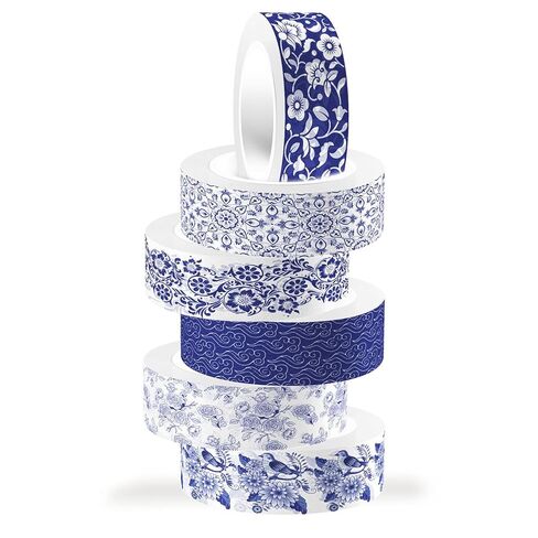 6 Rolls Blue Washi Tape, 12 Styles Blue Porcelain Washi Tape Set for Journaling, Random 6 Designs in Kuwait