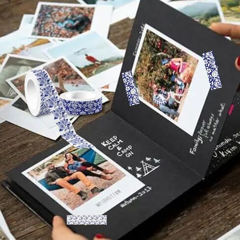 6 Rolls Blue Washi Tape, 12 Styles Blue Porcelain Washi Tape Set for Journaling, Random 6 Designs in Kuwait