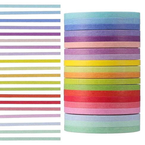 20 Rolls Rainbow Washi Tape Slim, 16.4ft 3mm Colorful Pastel Washi Masking Tape Set Skinny Thin Decorative Painters Tapes for DIY Arts Craft Journal Planner Scrapbook Gift Wrapping in Saudi Arabia