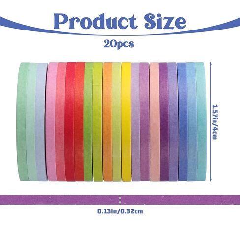 20 Rolls Rainbow Washi Tape Slim, 16.4ft 3mm Colorful Pastel Washi Masking Tape Set Skinny Thin Decorative Painters Tapes for DIY Arts Craft Journal Planner Scrapbook Gift Wrapping in Saudi Arabia