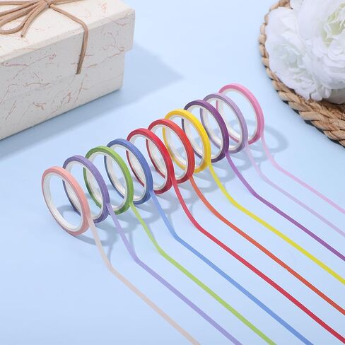 20 Rolls Rainbow Washi Tape Slim, 16.4ft 3mm Colorful Pastel Washi Masking Tape Set Skinny Thin Decorative Painters Tapes for DIY Arts Craft Journal Planner Scrapbook Gift Wrapping in Saudi Arabia