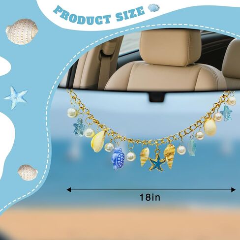 Sea Starfish Turtle Car Rear View Mirror Accessories, Ocean Inspired Conch Charm Hanging Ornament, Cute Car Decor,Automotive Interior Decoration for Women (Blue) in Kuwait