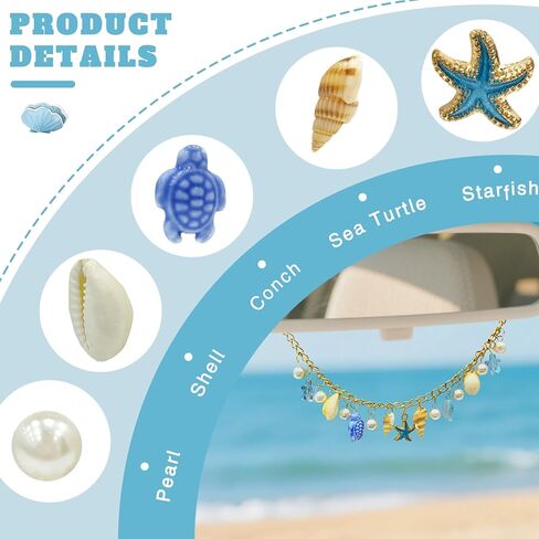 Sea Starfish Turtle Car Rear View Mirror Accessories, Ocean Inspired Conch Charm Hanging Ornament, Cute Car Decor,Automotive Interior Decoration for Women (Blue) in Kuwait