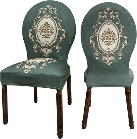 Round Back Dining Chair Slipcovers, Curved Back Chair Covers Stretch Armless Dining Room Chair Cover, Mid Century Modern Chair Seat Protector for Kitchen, Home and Banquet (Gray, Set of 4) in Saudi Arabia