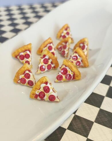 Miniature Realistic Pizza Stud Earrings for Women, Girls, Button Earrings for Women, stainless steel earrings. in Kuwait