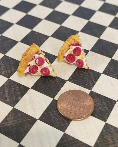 Miniature Realistic Pizza Stud Earrings for Women, Girls, Button Earrings for Women, stainless steel earrings. in Kuwait