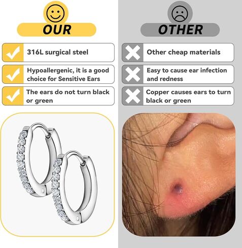 10 Pairs Stud Earrings for Women, Surgical Steel Earrings Set Lightweight and Trendy 316L CZ Cartilage Earlobes Hypoallergenic(Sliver), Small in Kuwait