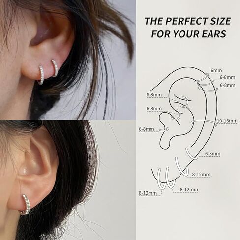 10 Pairs Stud Earrings for Women, Surgical Steel Earrings Set Lightweight and Trendy 316L CZ Cartilage Earlobes Hypoallergenic(Sliver), Small in Kuwait