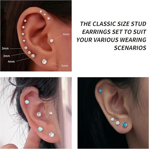 10 Pairs Stud Earrings for Women, Surgical Steel Earrings Set Lightweight and Trendy 316L CZ Cartilage Earlobes Hypoallergenic(Sliver), Small in Kuwait