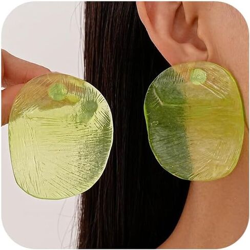 Simple Red Cute Acrylic Round Disc Stud Earrings for Women Trendy, Vintage Transparent Green Resin Geometric Earring Charm Party Vacation Jewelry Gift in Kuwait