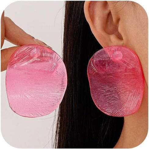 Simple Red Cute Acrylic Round Disc Stud Earrings for Women Trendy, Vintage Transparent Green Resin Geometric Earring Charm Party Vacation Jewelry Gift in Saudi Arabia