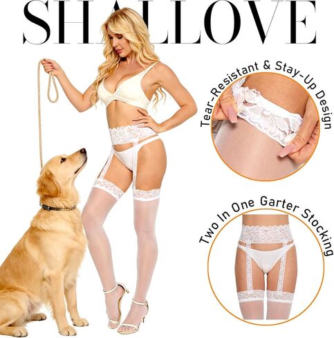 2 Pack Women's Sheer Thigh High Suspender Stockings - Lace Garter Tights with Anti-Skid Silicone & High Waist for Work Dates Weddings and Special Events in Saudi Arabia