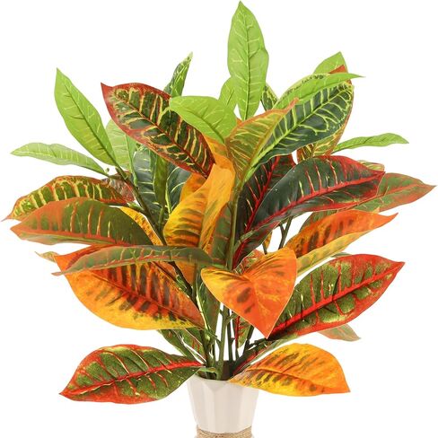 4 Pack Artificial Croton Plant Stem 29 Inch Realistic Faux Greenery Branch Long Vivid Autumn Colors Leaves for Home Vase Filler Christmas Wreath Fireplace Decor Wedding Centerpieces in Kuwait