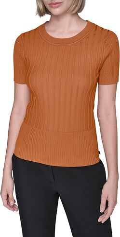 Karl Lagerfeld Women's Short Sleeve Round Neck Ribbed Sweater Tee in Saudi Arabia