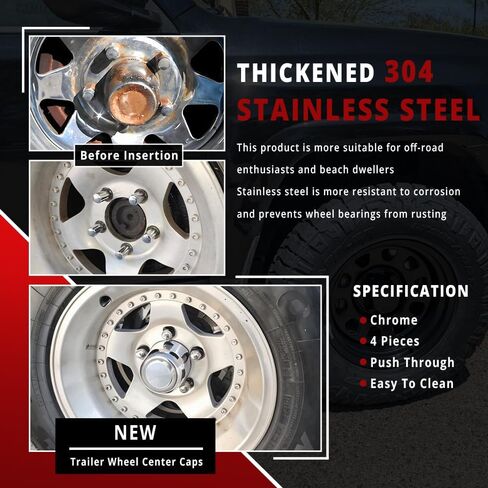 RTrhinotuning 4 PCS 4.25 in Stainless Steel Trailer Wheel Center Caps 4.29 in Tall for Truck SUV RV Rim Center Caps Chrome Push Through Hub Cover in Saudi Arabia