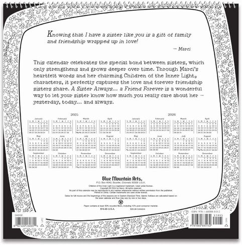 Blue Mountain Arts 2025 Hanging Wall Calendar (A Sister Always… a Friend Forever) by Marci & the Children of the Inner Light Is a Sweet Gift for a Sister—12 Months, 12 x 12 inches in Kuwait