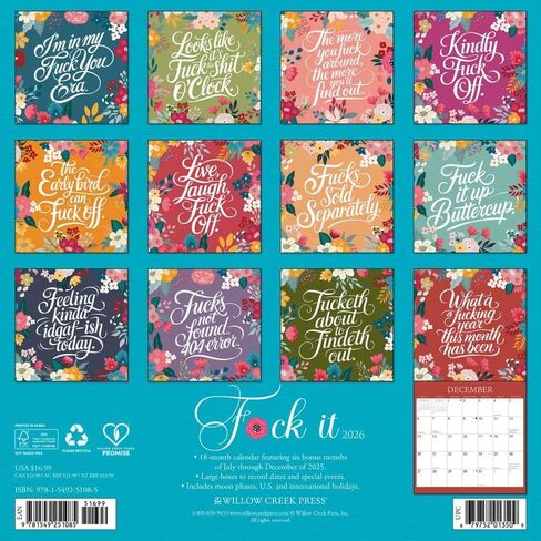 Willow Creek Press, FCK It Floral 2026 Wall Calendar, 12'' X 12'', 18-Month Calendar with Stapled Binding in Saudi Arabia