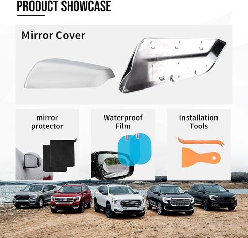 غطاء مرآة جانبية للركاب من الكروم متوافق مع 2018 2019 2020 2021 2022 2023 2024 Chevy Equinox&GMC Terrain، يستبدل 23406416، غطاء الجانب الأيمن (الكروم، الجانب الأيمن/الراكب) in Kuwait