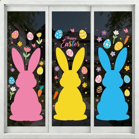 6 Sheets Extra Large Easter Window Clings Cute Bunny Rabbit Double-Sided Peeps Window Stickers Decoration, 11.8 * 33.8 Inch in Kuwait