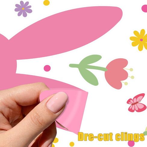 6 Sheets Extra Large Easter Window Clings Cute Bunny Rabbit Double-Sided Peeps Window Stickers Decoration, 11.8 * 33.8 Inch in Kuwait