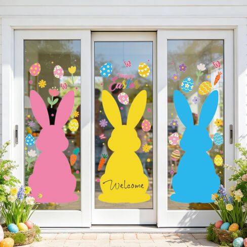 6 Sheets Extra Large Easter Window Clings Cute Bunny Rabbit Double-Sided Peeps Window Stickers Decoration, 11.8 * 33.8 Inch in Kuwait