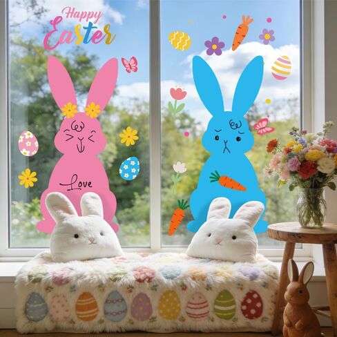 6 Sheets Extra Large Easter Window Clings Cute Bunny Rabbit Double-Sided Peeps Window Stickers Decoration, 11.8 * 33.8 Inch in Kuwait