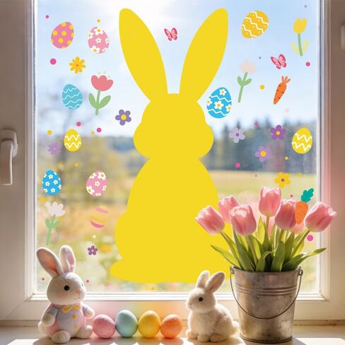 6 Sheets Extra Large Easter Window Clings Cute Bunny Rabbit Double-Sided Peeps Window Stickers Decoration, 11.8 * 33.8 Inch in Kuwait