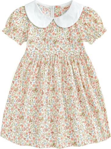 Curipeer Little Girls Summer Dress Floral Short Sleeve Cotton Casual Outfit Dress 12M-8Y in Kuwait