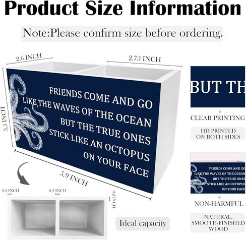 Funny Friend Gifts Pen Holder for Desk, Navy Blue Octopus Friends Come and Go Wooden Box Sign Desk Decor for Home Office Decoration, Friendship Gifts Pencil Organizer in Kuwait