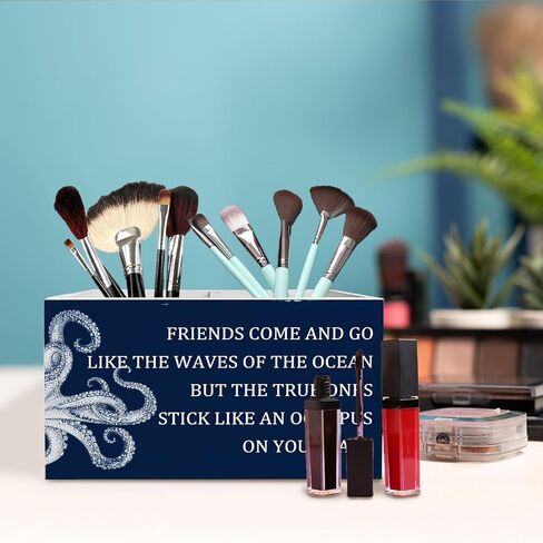 Funny Friend Gifts Pen Holder for Desk, Navy Blue Octopus Friends Come and Go Wooden Box Sign Desk Decor for Home Office Decoration, Friendship Gifts Pencil Organizer in Kuwait