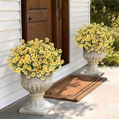 12 Bundles Artificial Morning Glory & Eucalyptus for Outdoor, Realistic Fake Silk Flower UV Resistant Faux Plant for Front Door Patio Garden Farmhouse Decor (Yellow) in Saudi Arabia