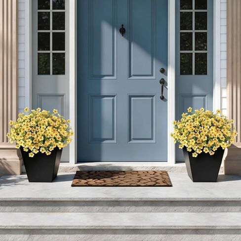 12 Bundles Artificial Morning Glory & Eucalyptus for Outdoor, Realistic Fake Silk Flower UV Resistant Faux Plant for Front Door Patio Garden Farmhouse Decor (Yellow) in Saudi Arabia