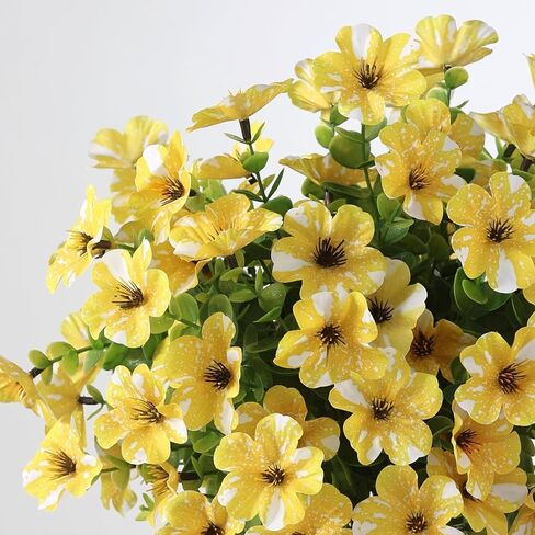 12 Bundles Artificial Morning Glory & Eucalyptus for Outdoor, Realistic Fake Silk Flower UV Resistant Faux Plant for Front Door Patio Garden Farmhouse Decor (Yellow) in Saudi Arabia