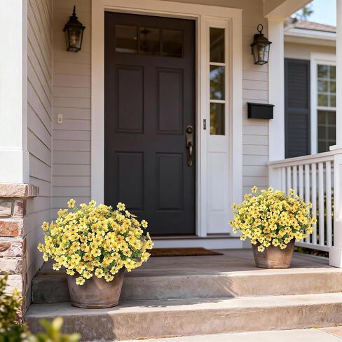 12 Bundles Artificial Morning Glory & Eucalyptus for Outdoor, Realistic Fake Silk Flower UV Resistant Faux Plant for Front Door Patio Garden Farmhouse Decor (Yellow) in Saudi Arabia