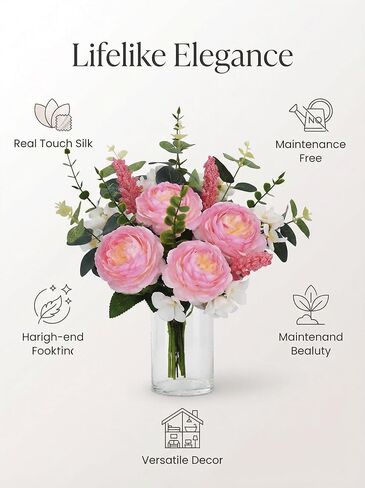 17PCS Artificial Pink Peony Flower Bouquet, Faux Spring Silk Floral Arrangements Peonies Cemetery Flowers Bouquets with Fake Stems for Vase, Wedding, Party, Grave, Table Centerpieces in Saudi Arabia