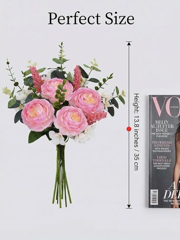 17PCS Artificial Pink Peony Flower Bouquet, Faux Spring Silk Floral Arrangements Peonies Cemetery Flowers Bouquets with Fake Stems for Vase, Wedding, Party, Grave, Table Centerpieces in Saudi Arabia