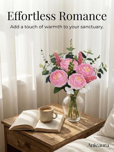 17PCS Artificial Pink Peony Flower Bouquet, Faux Spring Silk Floral Arrangements Peonies Cemetery Flowers Bouquets with Fake Stems for Vase, Wedding, Party, Grave, Table Centerpieces in Saudi Arabia
