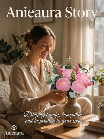 17PCS Artificial Pink Peony Flower Bouquet, Faux Spring Silk Floral Arrangements Peonies Cemetery Flowers Bouquets with Fake Stems for Vase, Wedding, Party, Grave, Table Centerpieces in Saudi Arabia