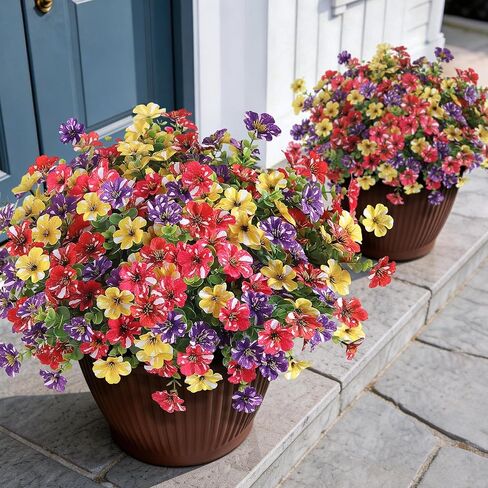 12 Bundles Artificial Morning Glory & Eucalyptus for Outdoor, Realistic Fake Silk Flower UV Resistant Faux Plant for Front Door Patio Garden Farmhouse Decor (Yellow) in Saudi Arabia