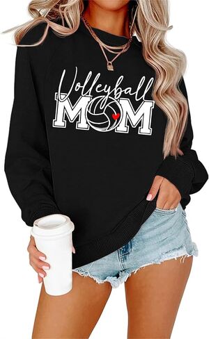 Volleyball Mom Sweatshirt Women Volleyball Mama Pullover Game Day Graphic Casual Long Sleeve Tops Sports Player Gift in Saudi Arabia