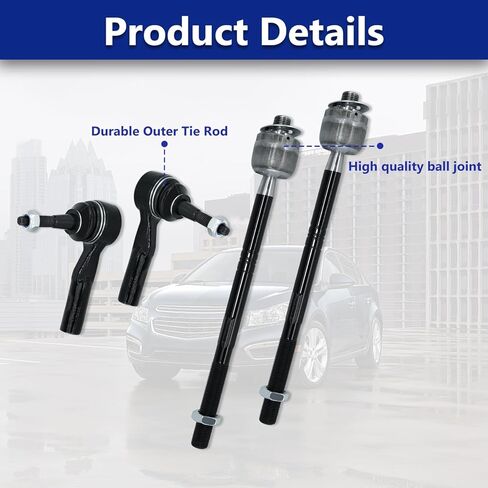 4Pcs Front Inner Outer Tie Rod, Front Inner Steering Tie Rod End Set Compatible with 2011-2015 Chevrolet Cruze & Malibu, 2014-2019 Impala, 2011-2017 Buick Lacrosse & Verano & Regal in Saudi Arabia