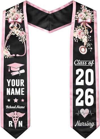 IZI POD Custom Nursing Graduation Stole 2026 - وشاح التخرج المخصص للممرضة RN مع الاسم والمدرسة، هدية التخرج in Saudi Arabia
