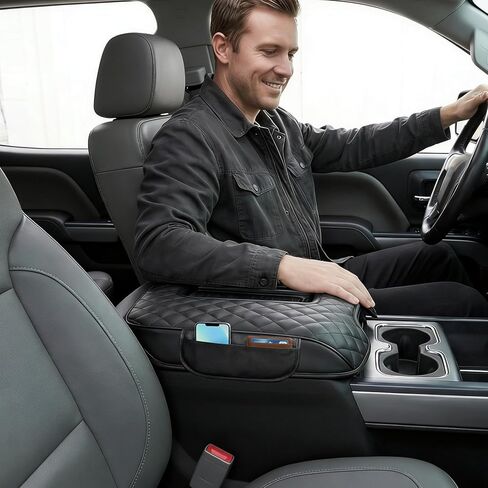 Center Console Armrest Cover with Side Pocket For Chevy Silverado & GMC Sierra 1500 2500 3500 2014-2018, Yukon & Tahoe & Suburban 2015-2020, For Console Bucket Seat, Arm Rest Cushion, Anti-Scratch in Kuwait