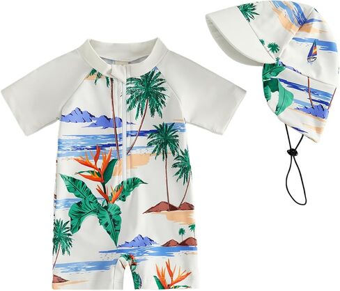 MAYUMMPY Baby Boys Girls Swimwear Casual Zipper One Pieces Rash Guard Swimsuit and Hat Beachwear Bathing Suit in Kuwait