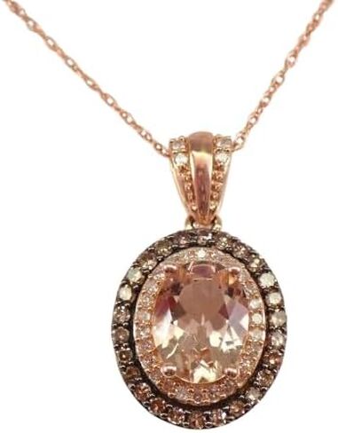 قلادة نسائية بيضاوية الشكل 3.00 قيراط من مورغانيت الخوخ والألماس البني والأبيض مع سلسلة 18 بوصة مطلية بالذهب الوردي عيار 14 قيراط 925 فضي in Kuwait