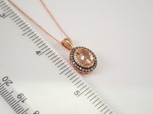 قلادة نسائية بيضاوية الشكل 3.00 قيراط من مورغانيت الخوخ والألماس البني والأبيض مع سلسلة 18 بوصة مطلية بالذهب الوردي عيار 14 قيراط 925 فضي in Kuwait