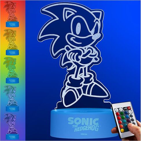 Get Trend Sonic The Hedgehog LED Acrylic Night Light, 16 Color Modes, USB or Battery Powered with Remote Control, Gamer Bedroom Decor, Gifts for Boys (Multi Sonic) in Saudi Arabia
