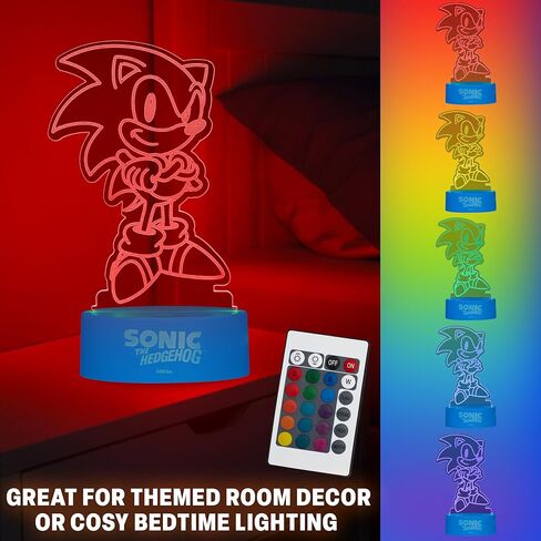 Get Trend Sonic The Hedgehog LED Acrylic Night Light, 16 Color Modes, USB or Battery Powered with Remote Control, Gamer Bedroom Decor, Gifts for Boys (Multi Sonic) in Saudi Arabia